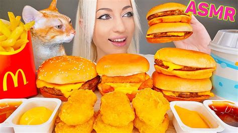 ASMR EATING MCDONALDS CHEESEBURGER CHICKEN NUGGETS FILET O FISH