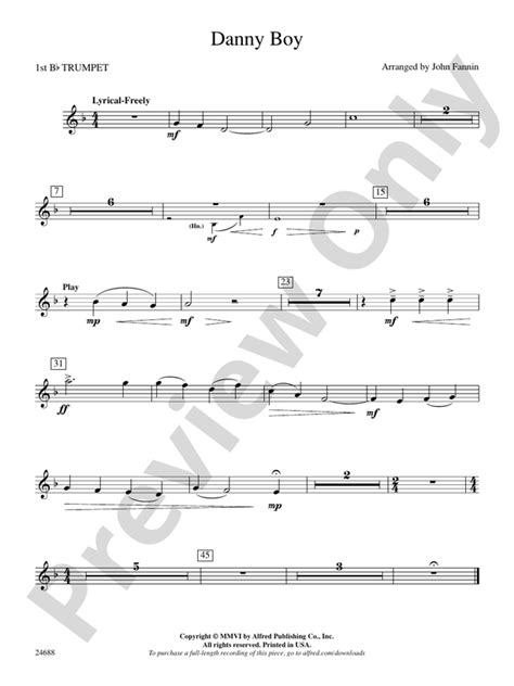 Danny Boy 1st B Flat Trumpet 1st B Flat Trumpet Part Digital Sheet