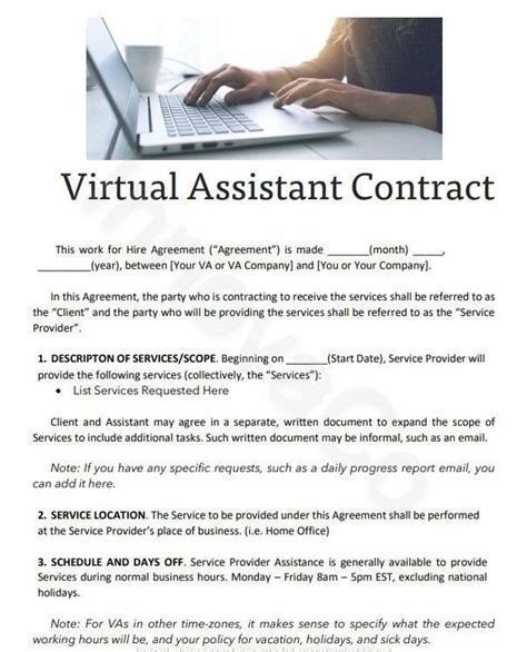 Va Contract Template Virtual Assistant Contract Va Agreement