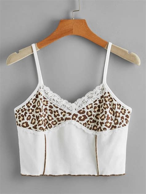 Contrast Leopard Lace Trim Cami Top Romwe Usa Lace Trim Cami Top