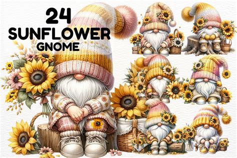 Sunflower Gnome Clipart Graphic By Arinnnnn Design · Creative Fabrica
