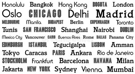world city names text concept design stock vector illustration