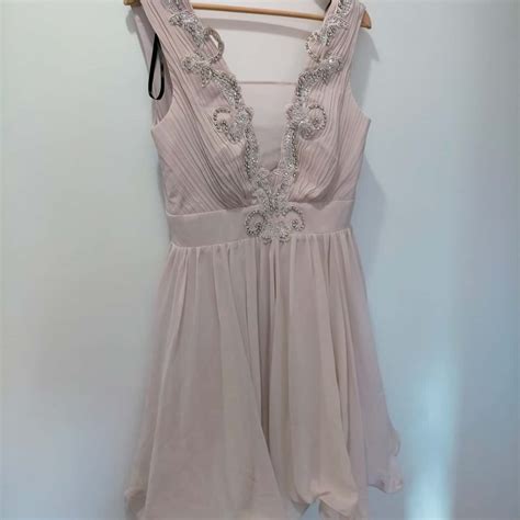 NWT Lipsy VIP Size 16 Rhinestone Embellished Nude Pink Dress RRP GBP120 S