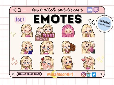 Blonde Hair Girl Emotes Set 1 Blonde Hair Twitch Emotes Pack Twitch Emotes Blonde Hair Chibi