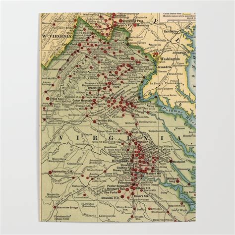 Vintage Virginia Civil War Battlefield Map 1912 Poster By