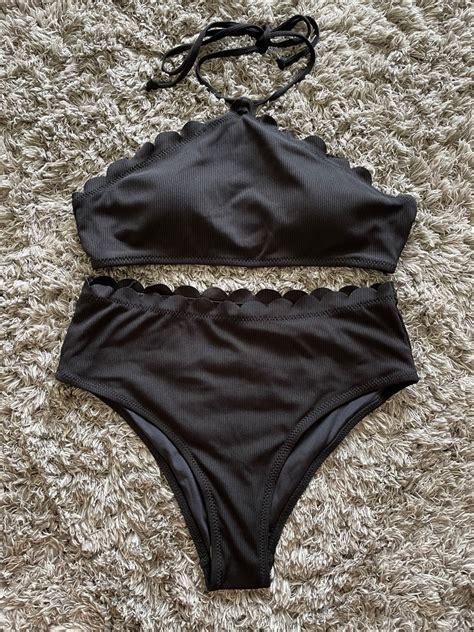 Beachsissi Scolloped Hem Halter Neck Bikini Set Women S Fashion Swimwear Bikinis Swimsuits