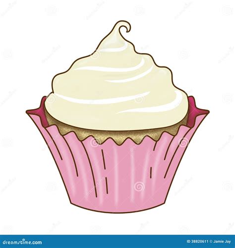 Vanilla Cupcake And Icing Pink Wrapper Stock Illustration