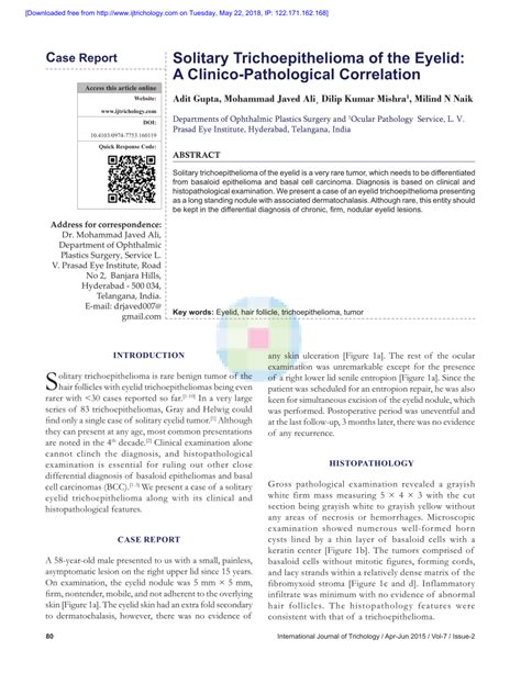 Pdf Solitary Trichoepithelioma Of The Eyelid A Clinico Pathological