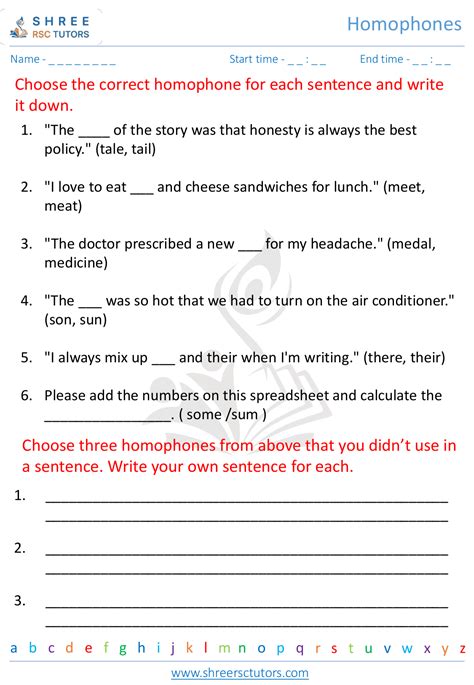 Homophones Worksheets For Grade 5 English Shree Rsc Tutors