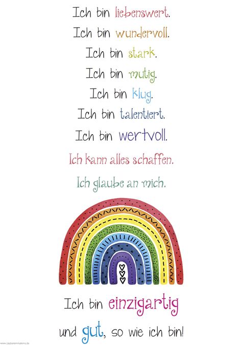 Poster Aushang Affirmationen Regenbogen Zaubereinmaleins Shop