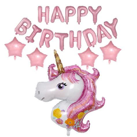 Unicorn Grattis på födelsedagen ballonger med Banner Cake Topper Latex