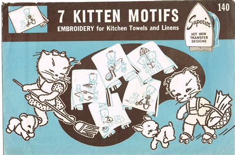 1940s Vintage Superior Embroidery Transfer 140 Uncut Dow Kitten Motifs