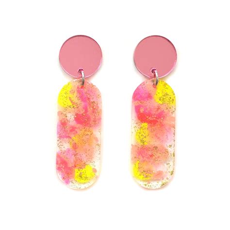 Abstract Art Earring Resin Earrings Pink Earring Dangle Etsy