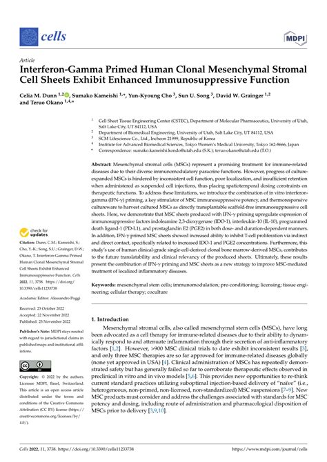 Pdf Interferon Gamma Primed Human Clonal Mesenchymal Stromal Cell