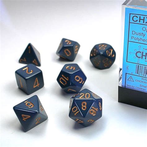 Polyhedral 7 Dice Set Opaque Dusty Blue Gold Uk