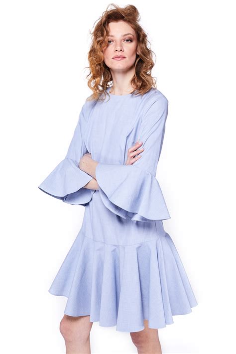 Ruffled Cuffs And Hem Cotton Mini Dress Chemistry Studio