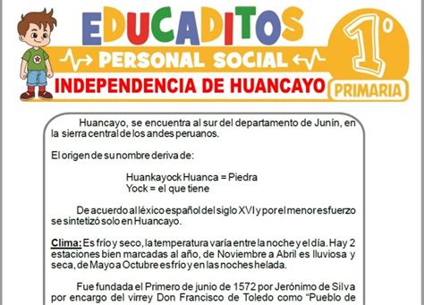 Ejercicios De Independencia De Huancayo Para Primero De Primaria The