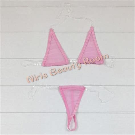 Sexy Mini Micro Bikini Women Mesh Transparent See Through Triangle Swimwear Seamless Erotic