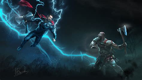 X Thor Vs Kratos Art P Resolution Hd K Wallpapers Images