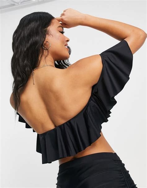 ASOS DESIGN Mix And Match Off Shoulder Frill Bikini Top With Detachable