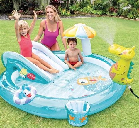 M Intex Inflatable Crocodile Park Baby Water Slide Swimming Pool