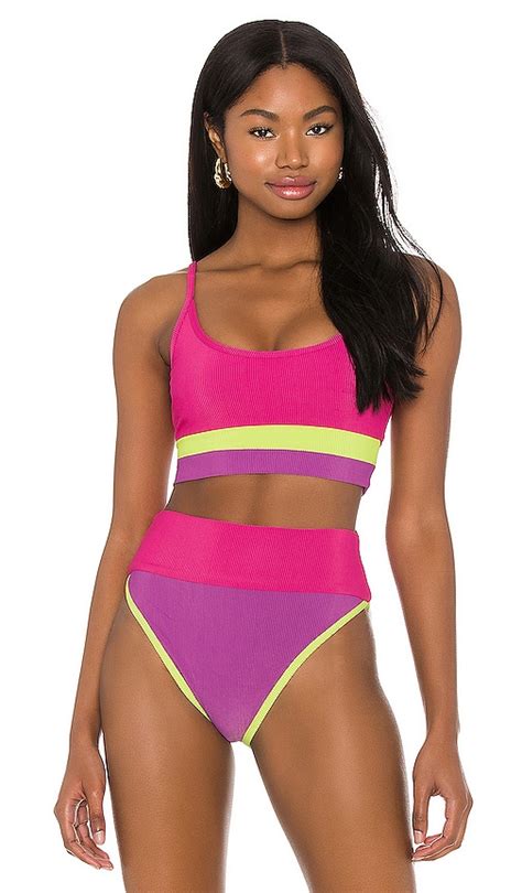 BEACH RIOT Eva Bikini Top In Lime Punch Colorblock REVOLVE