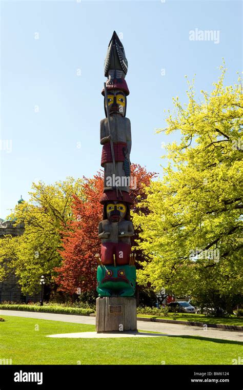 A Totem Pole Near The Parliament Buildings In Victoria Vancouver