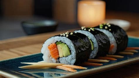 Premium Photo Sushi Rolls Served On A Traditional Japanese Ceramic Dish