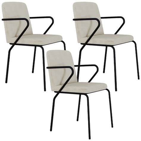 Cadeiras Com Braço Para Sala De Estar - Kit 03 Cadeiras Estofada Para Sala De Jantar Com Braço Loft Preto C01 ...