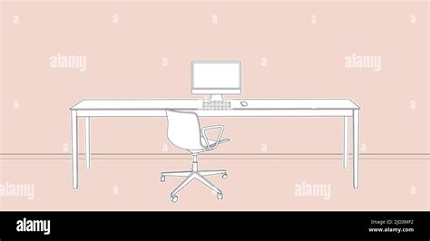 Home Office Sketch Modern Office Interior Desk Outline Vector