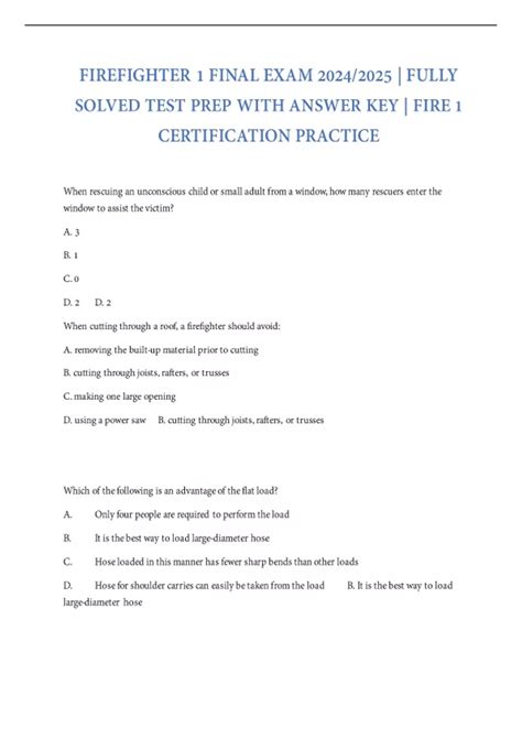 FIREFIGHTER 1 FINAL EXAM 2024/2025 | FULLY SOLVED TEST PREP WITH ANSWER