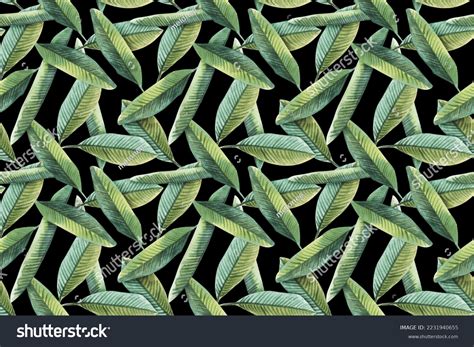 Tropical Green Golden Banana Leaves Seamless Stock Illustration