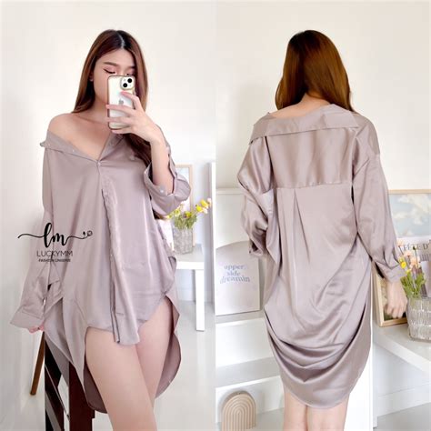 Jual Lingerie Sexy Kemeja Satin Oversize Wanita Baju Tidur Kemeja Satin Wanita Lingerie