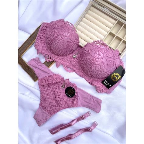 Conjunto de lingerie sensual calcinha e sutiã bojo alça removível renda Grippir Shopee Brasil