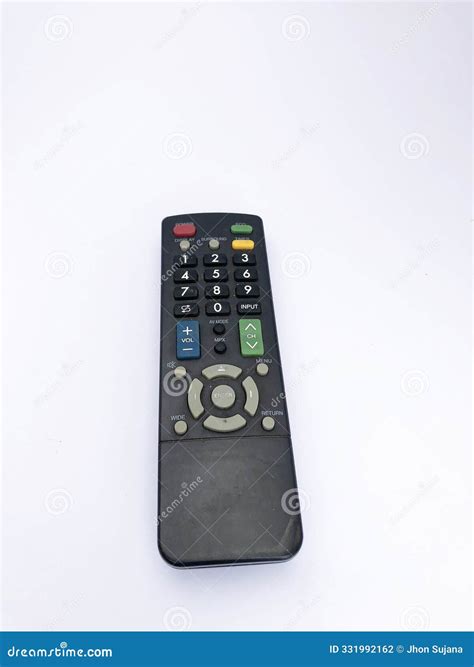 Closeup Black Tv Remote with Colored Buttons Isolated on White Background Stock Photo - Image of