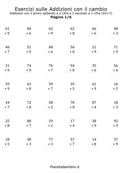 Addizioni Con Il Cambio Esercizi Per La Scuola Primaria
