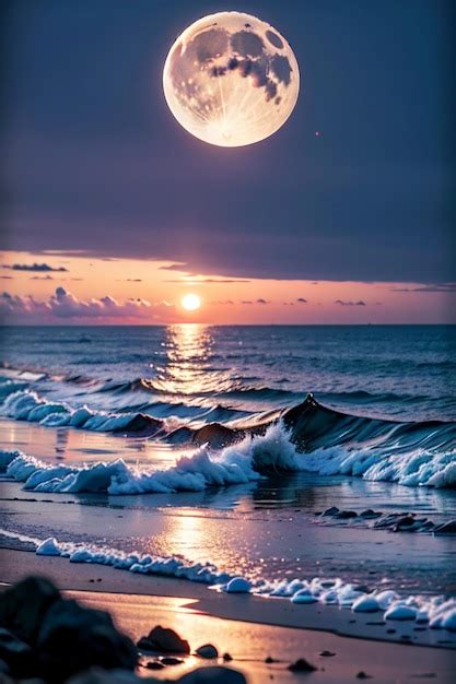 Premium Ai Image Full Moon Over The Ocean Wallpaper