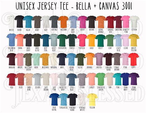 Bella Canvas Unisex Jersey T Shirt Color Chart Every T Shirt