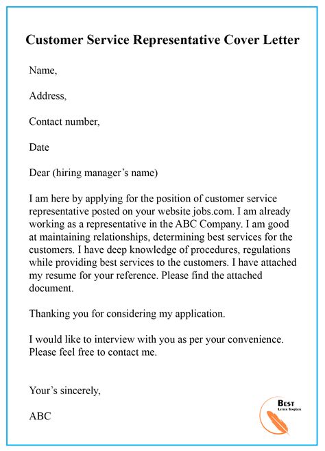 Sample Cover Letter Template For Customer Service Pdf And Doc