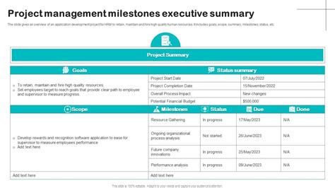 Project Management Milestones Executive Summary