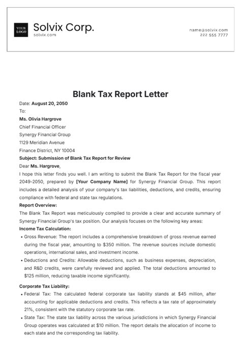 Free Blank Tax Report Letter Template Edit Online And Download