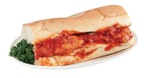 Chicken Parm Sub on White Plate - Prepared Food Photos, Inc.