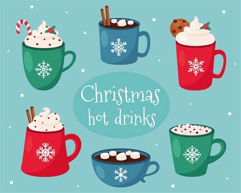 Premium Vector Merry Christmas Card Christmas Hot Drinks Collection