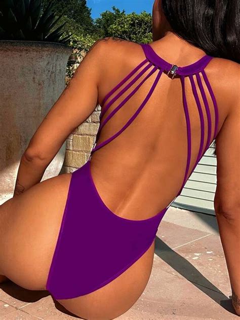 Shein Swim Bae Solid Backless One Piece Swimsuit Shein Usa