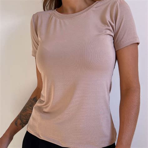 Tshirt B Sica Blusa Feminina Camiseta Gola O Malha Suplex Lisa Nude Shopee Brasil