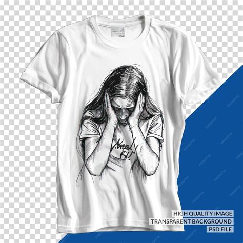белая футболка с изображением девушки с черно-белым изображением на ней ...
