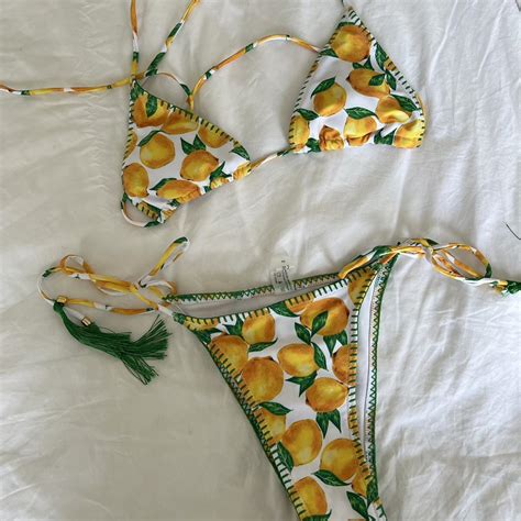 Lemon Print Bikini Brand New Size Small Depop