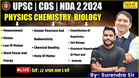 NDA CDS 2 2024 Physics Chemistry BIOLOGY MCQs CLASS 19 Concepts