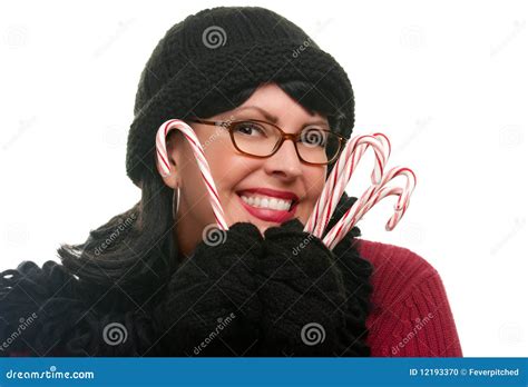 Pretty Woman Holding Candy Canes Stock Photo Image Of Christmas