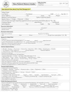 Fillable Online New Patient History Intake Tiny Tots Therapy Fax